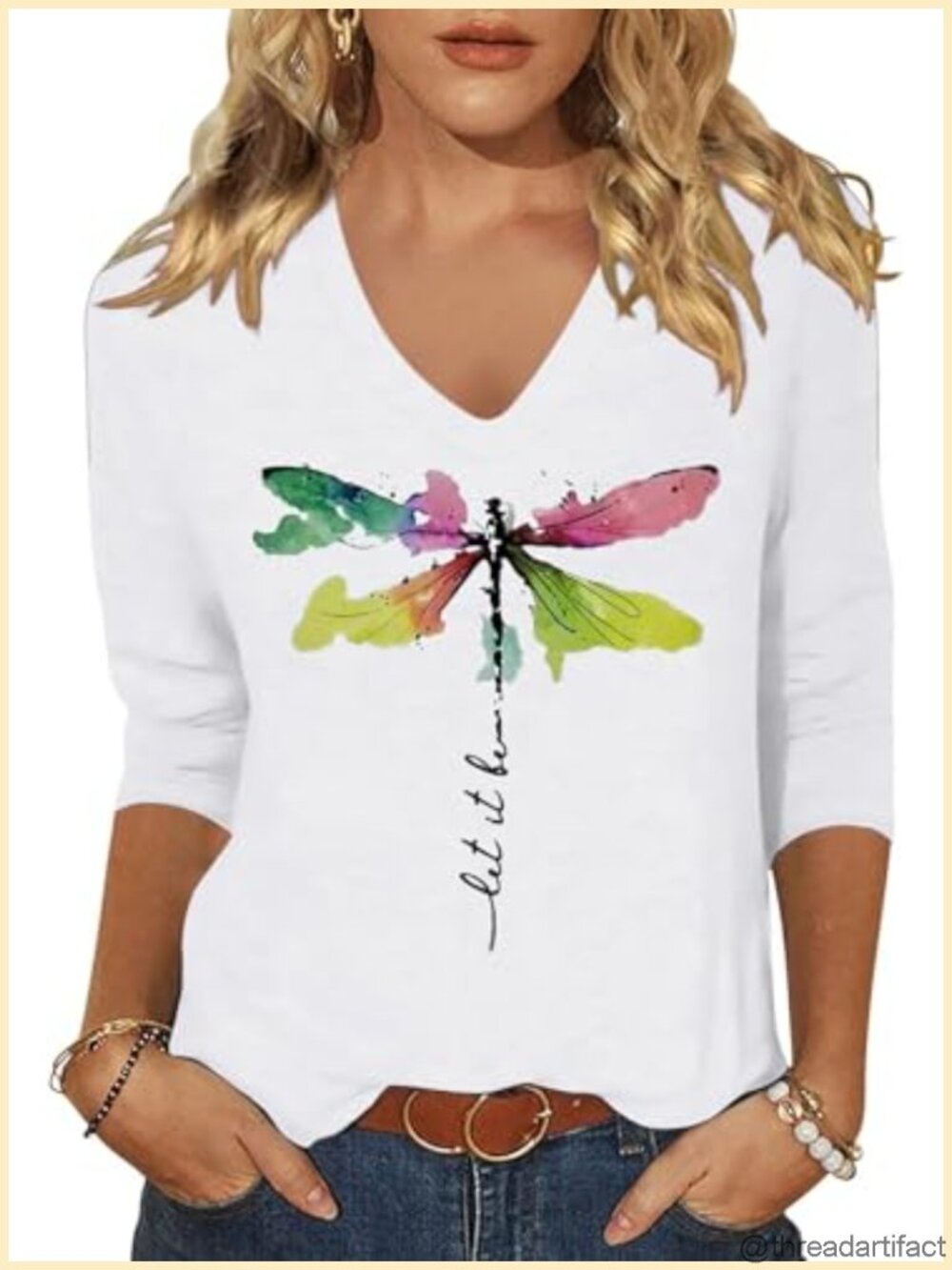 Women's V-Neck Floral Graphic T-Shirt Loose Fit Casual Summer Top